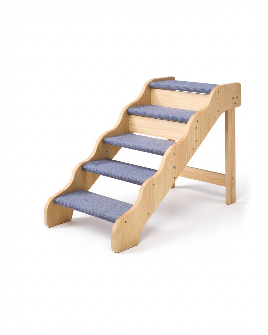 LumiPaws® 5-Step Wooden Dog Stairs for High Beds & Cars⁠